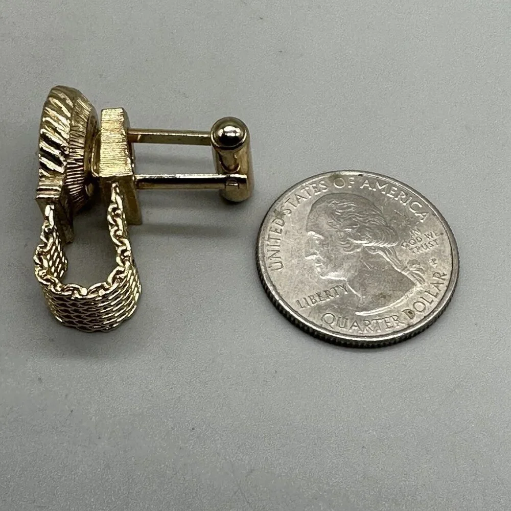 Vintage Swank Men Cufflinks Set of 2 Gold Tone Mesh Rhinestone Modern Square